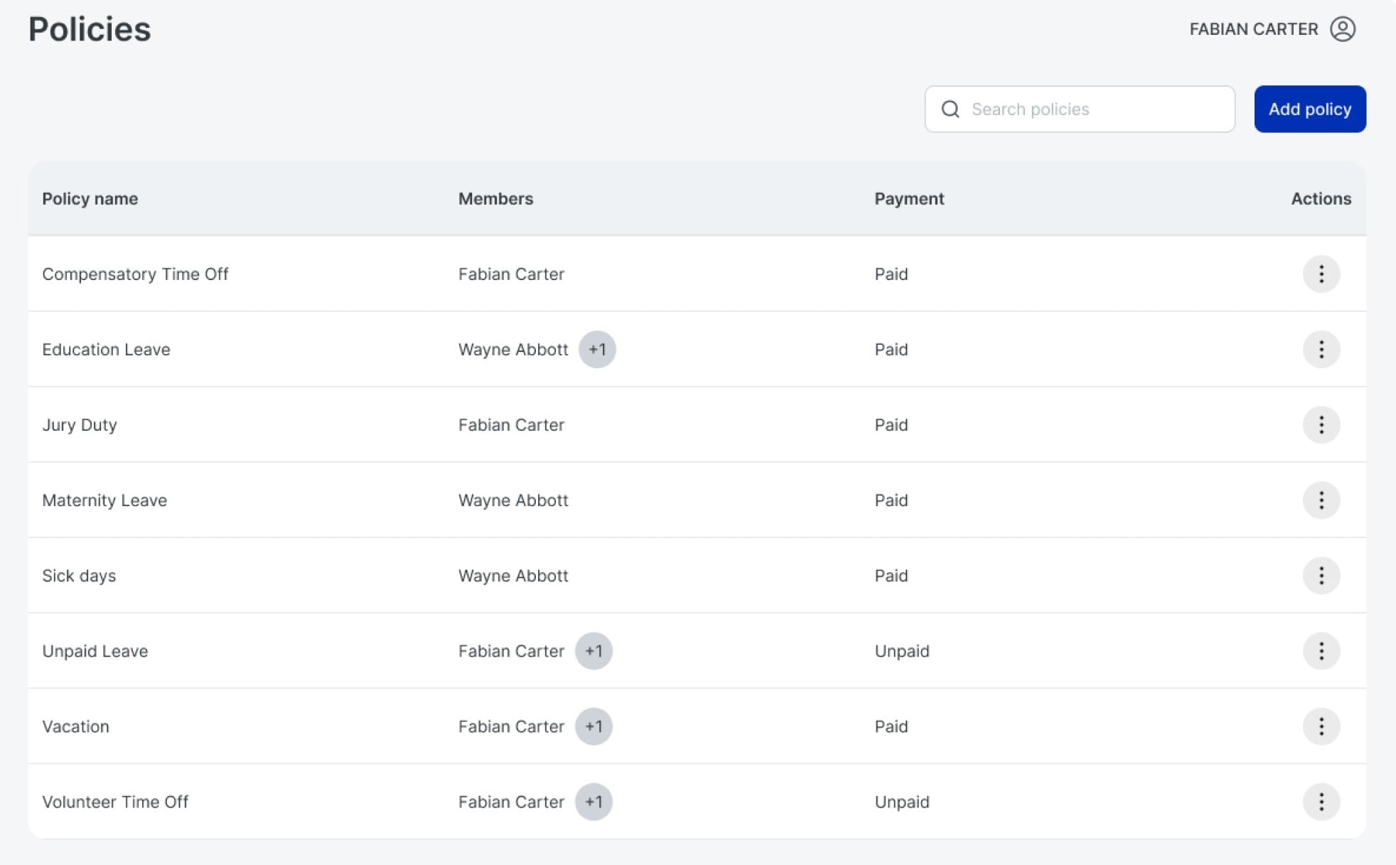 time off policies feature - Trackera