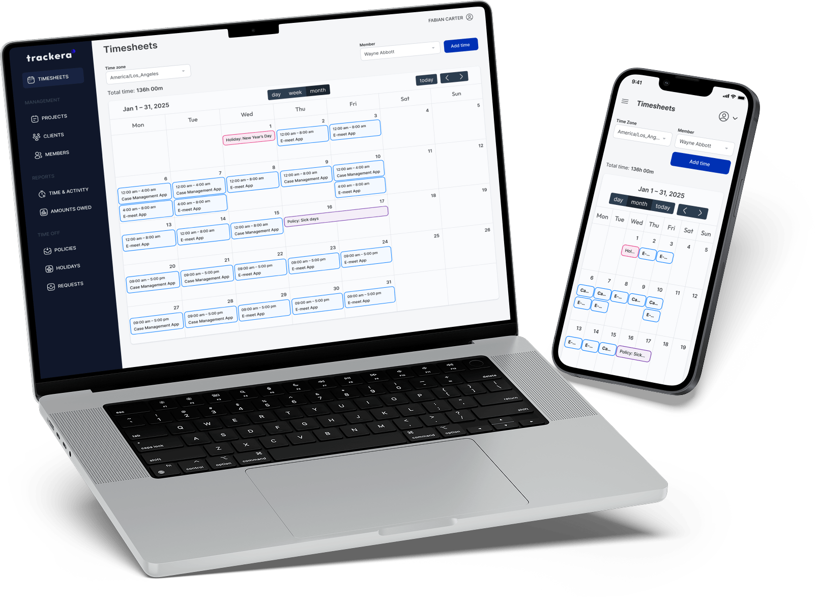 Trackera on laptops and phones for medium screen resolutions