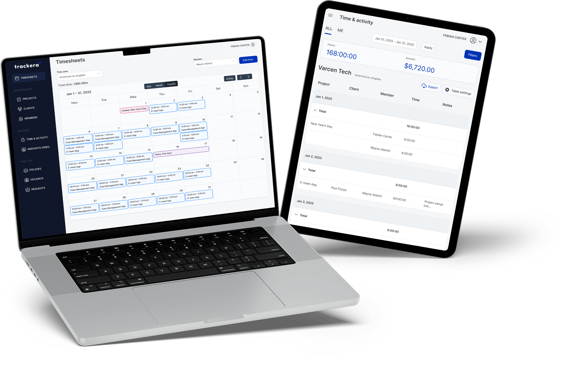 Trackera on laptops and tablets for big screen resolutions