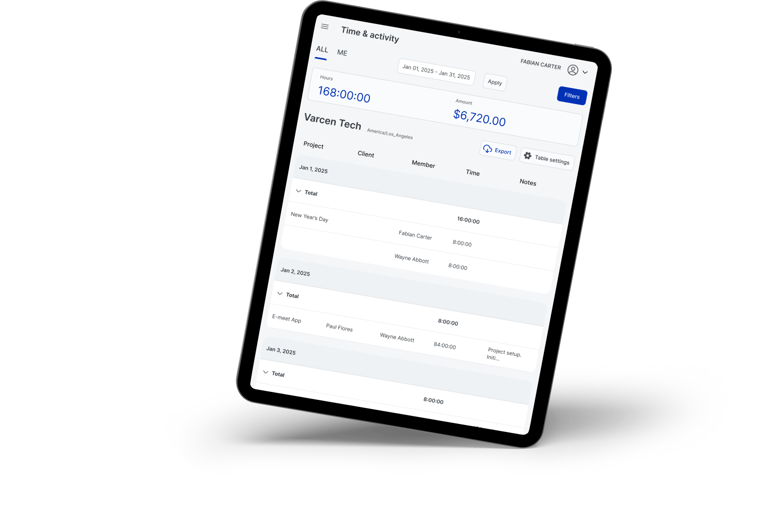 Trackera on tablets for medium screen resolutions